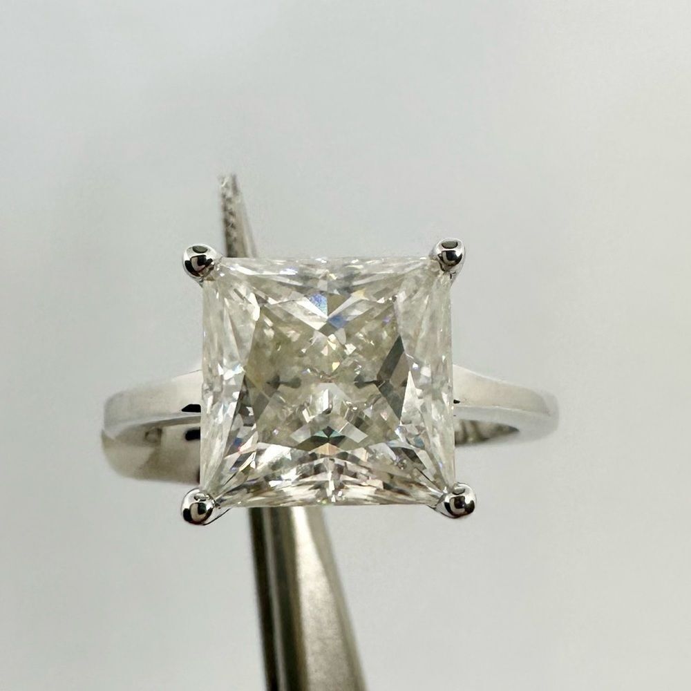 4 Carat Princess Cut Moissanite Ring 18k White Gold Finish Wedding Anniversary - Picture 7 of 12